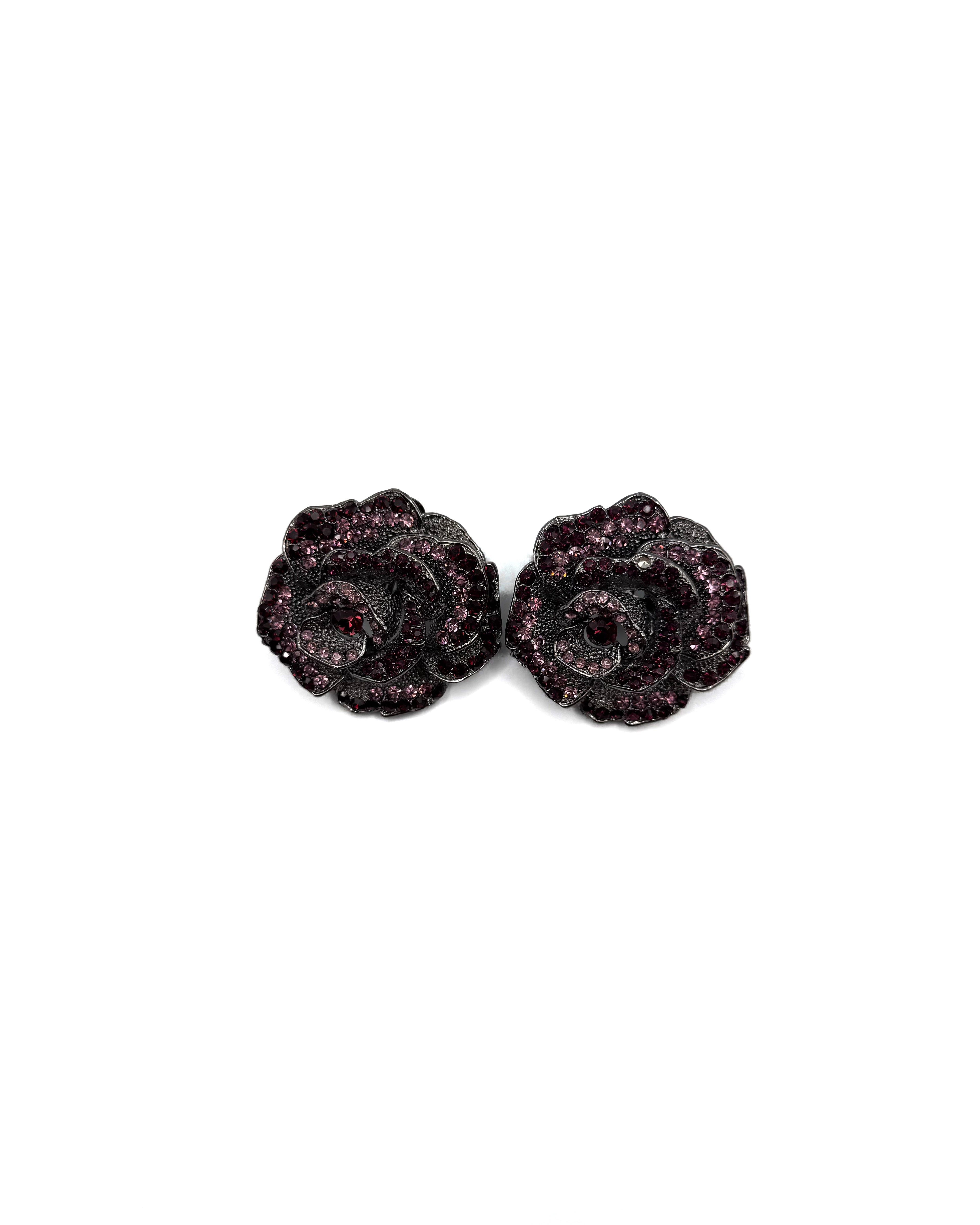 Obsidian Rose Clip-On Earrings